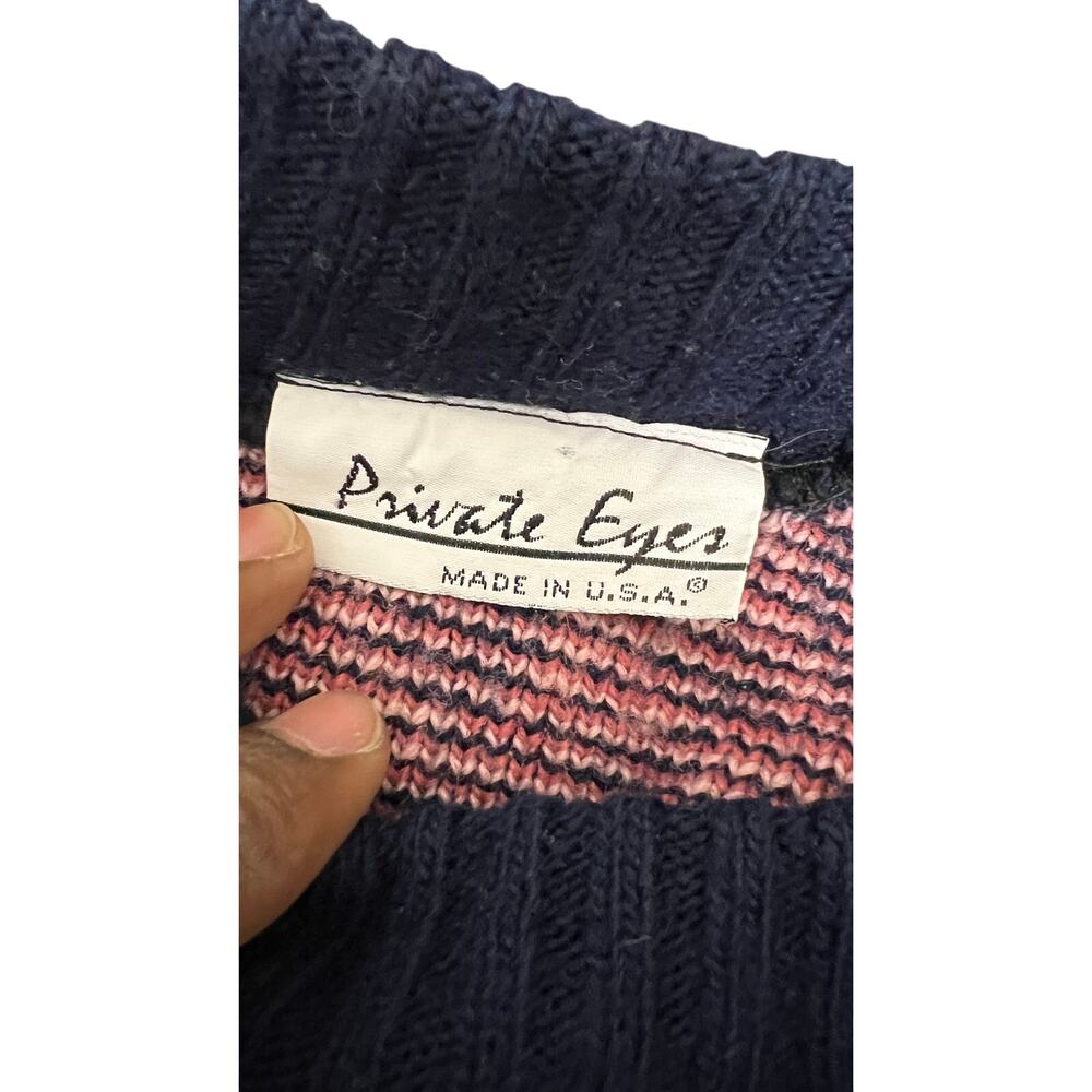 Vintage 80s Private Eye Pink Rose Floral Knit Sweater Cottagecore Slouchy Y2K M - Picture 4 of 5